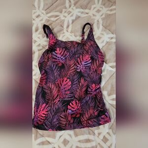 NWT Aqua Eve Tropical Leaf Print Women's Swim Top tankini XXL